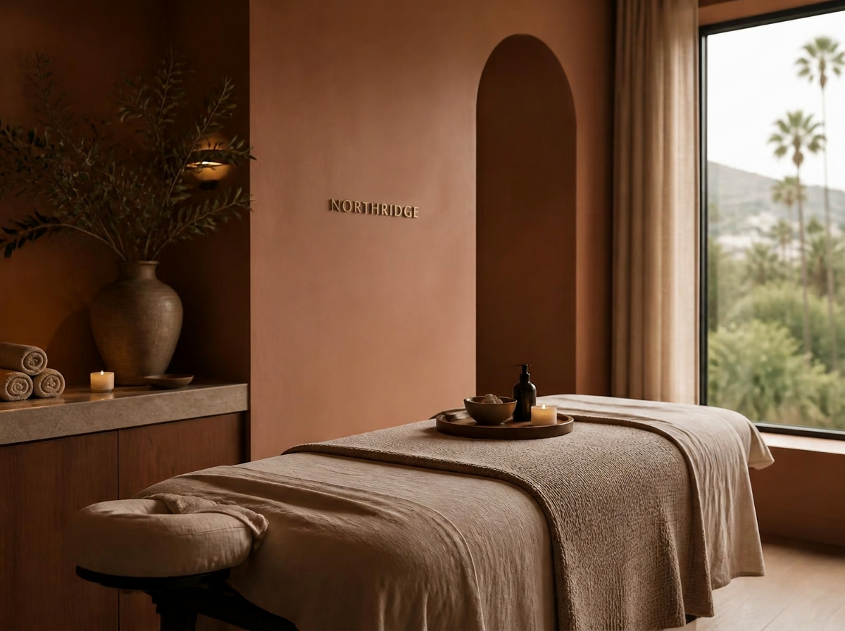 Warm, softly lit treatment room at The LA Facial & Massage Co.
